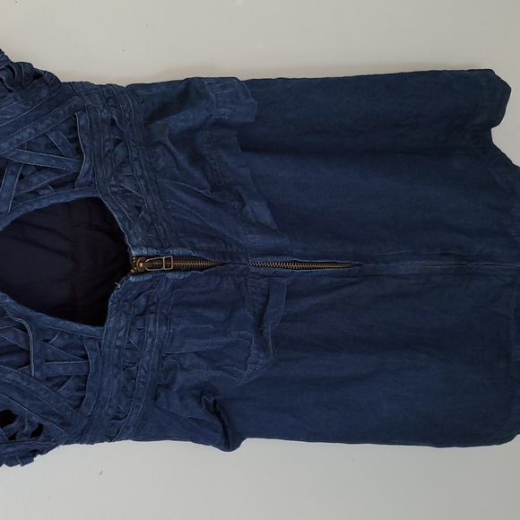Free People New Romantics Denim Lattice Dress Size 0 - Picture 9 of 14